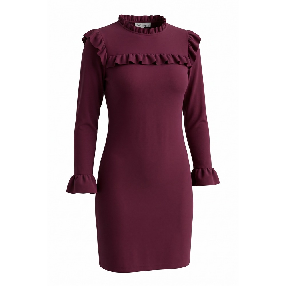 Philosophy Republic Clothing Burgundy Ruffle Long Sleeve Knit Dress XS